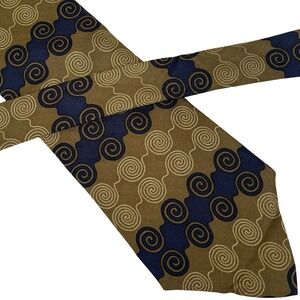 Vintage Guggenheim Museum Silk Tie Mens‎ Gold Blue Swirl Pattern Made in Italy